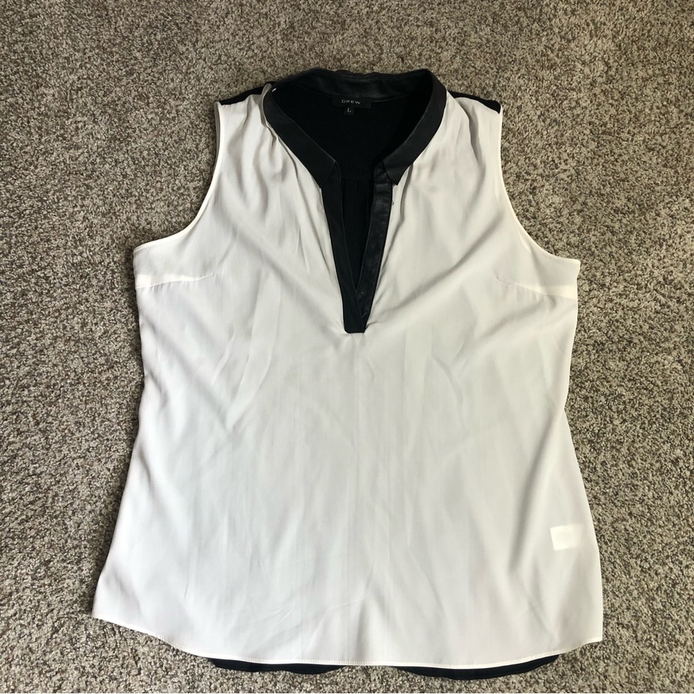 DREW Silk Sleeveless Blouse with Leather Collar- L